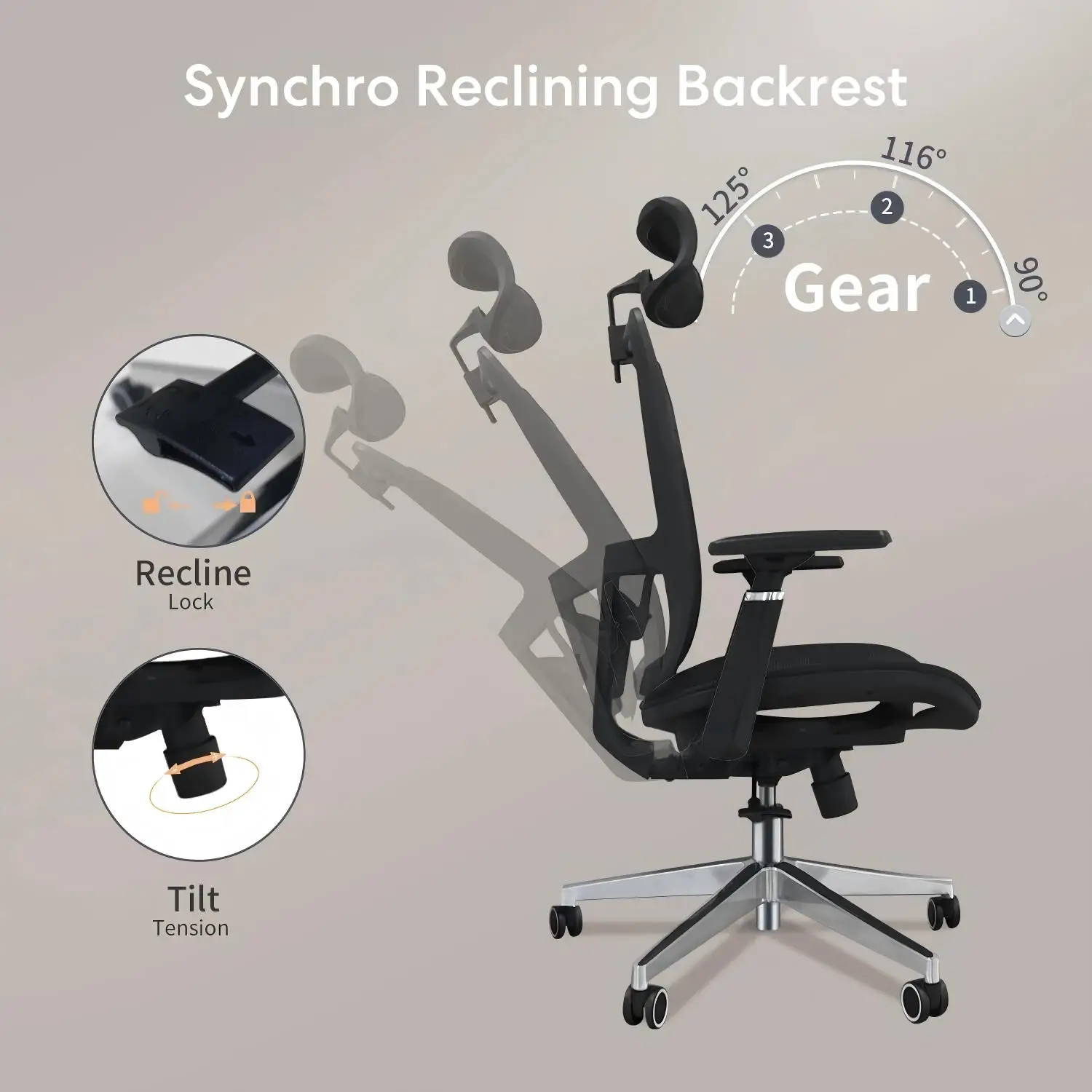 

RAYFURN Ergonomic Office Chair, High Back Adjustable Swivel PU Leather Desk Chair with Headrest & Lumbar Support for Home Office