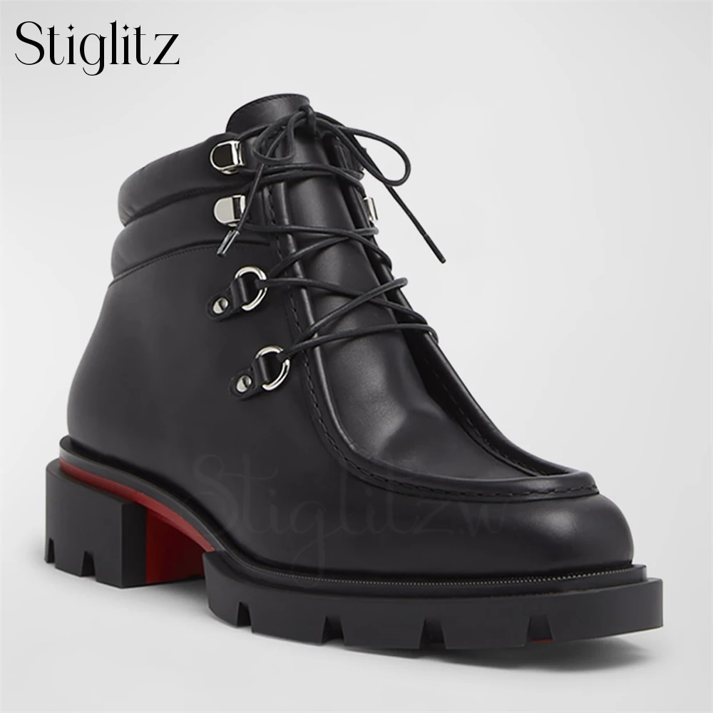 

Black Leather Lace-Up Booties Classic Designer Style Ankle Boots Soft Metallic Silver Buckle Men's Ankle Boots Customized Colors