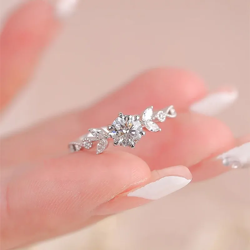 ورقة خاتم الزواج 1ct مويسانيتي مع شهادة GRA S925 فضة زهرة خواتم مقاوم للماء لطيف الخلود الفرقة للنساء #5