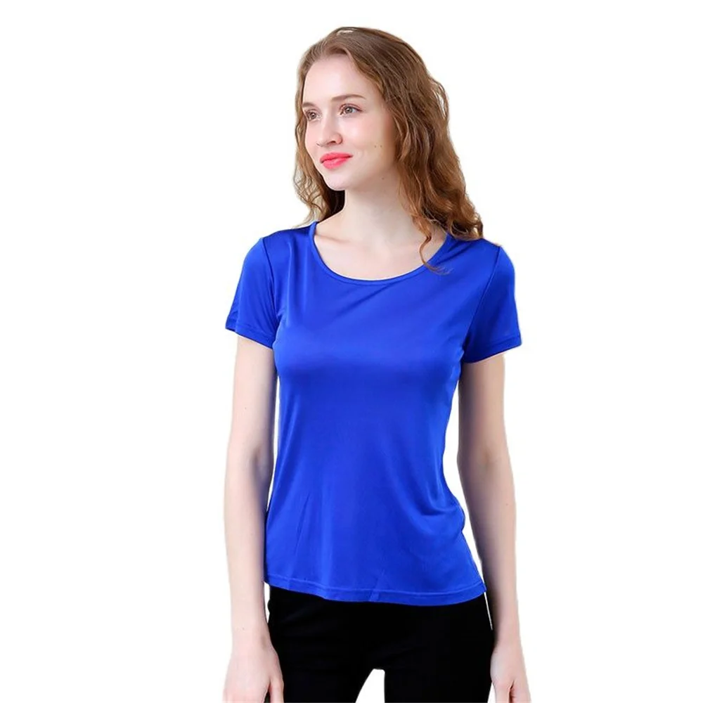 Woman Summer Hot Sale O Neck Solid 100% Silk Tops Female Hot Sale Hedging Stretch Silk Tees Lady Short Sleeve Silk Shirt