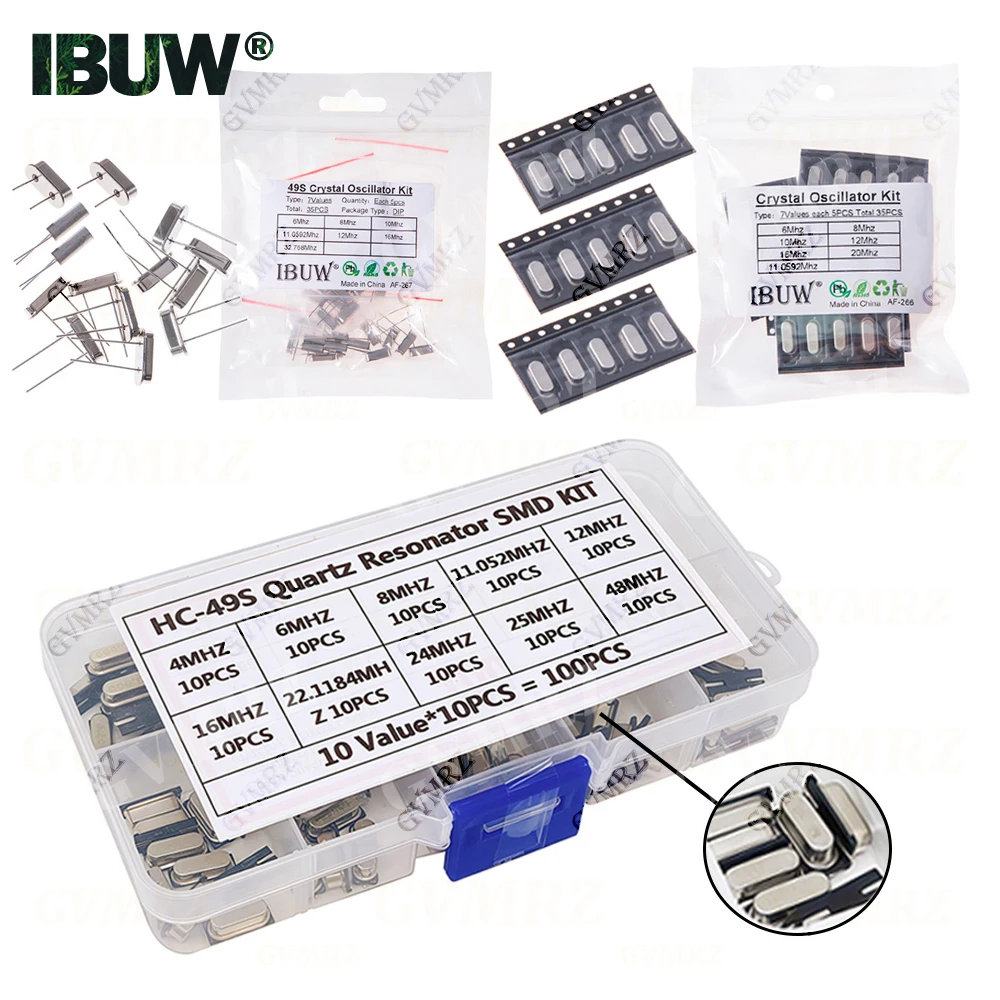 Hc-49s Crystal Oscillator Electronic Kit Resonator Ceramic Quartz Resonator Hc-49 Dip SMD 4 8 12 16 20 25 Mhz