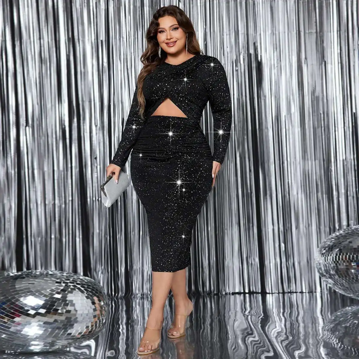 

Комбинезон с открытым пупком и юбкой на ягодицах для женщин, новое платье с круглым вырезом и длинными рукавами с разрезом для женщин вне станции Y2k