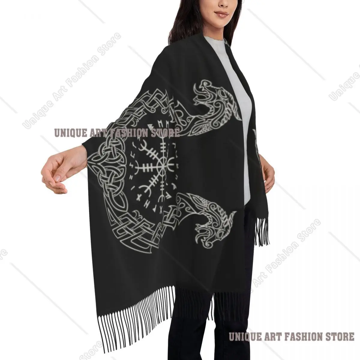 الفايكنج هيلم أوف عوي شرابة وشاح المرأة لينة نورس البوصلة شال التفاف سيدة الشتاء الخريف الأوشحة #4