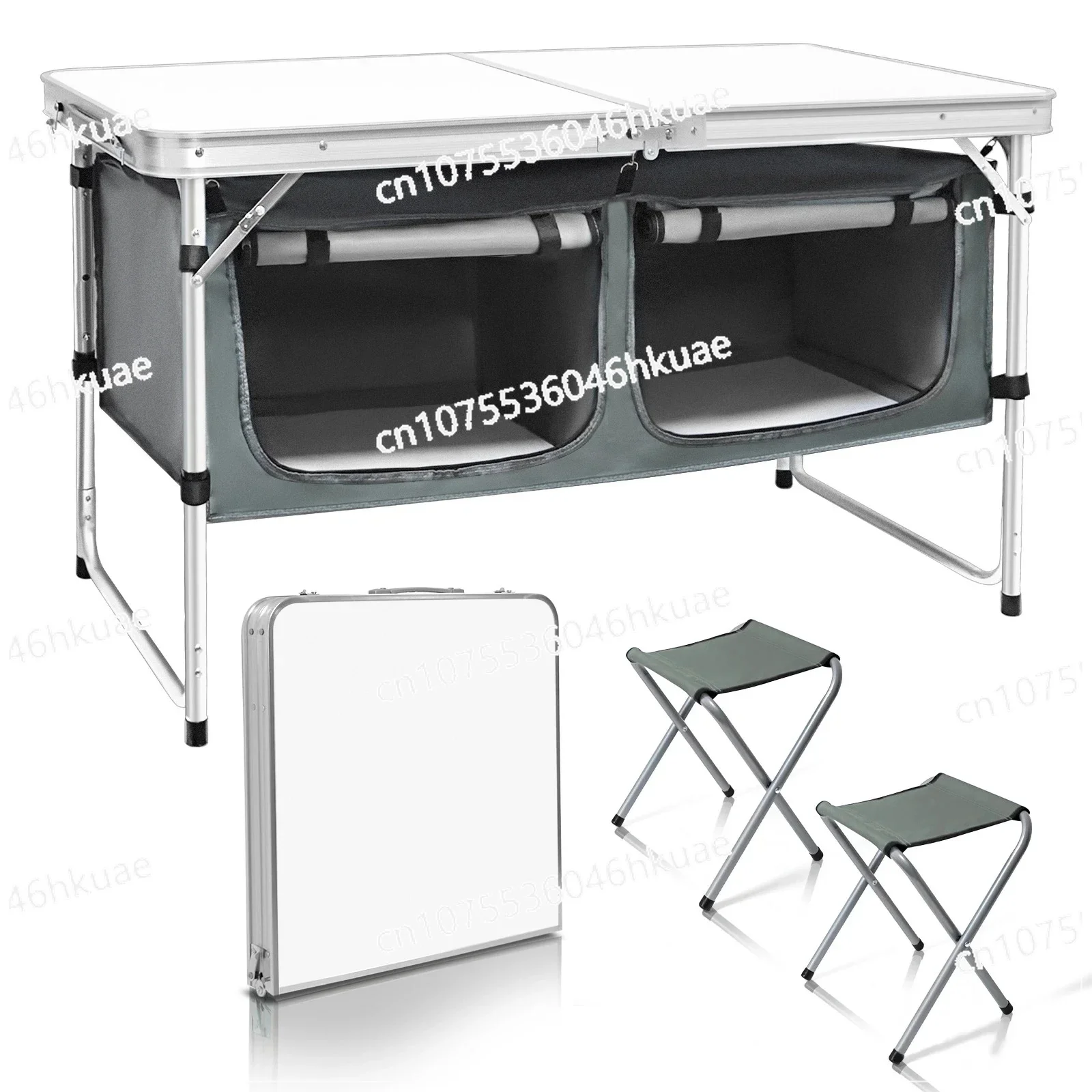 Outdoor Camping Aluminum Alloy Folding Table Enlarged Fabric Cabinet with Folding Chairs Portable Picnic Table Combination