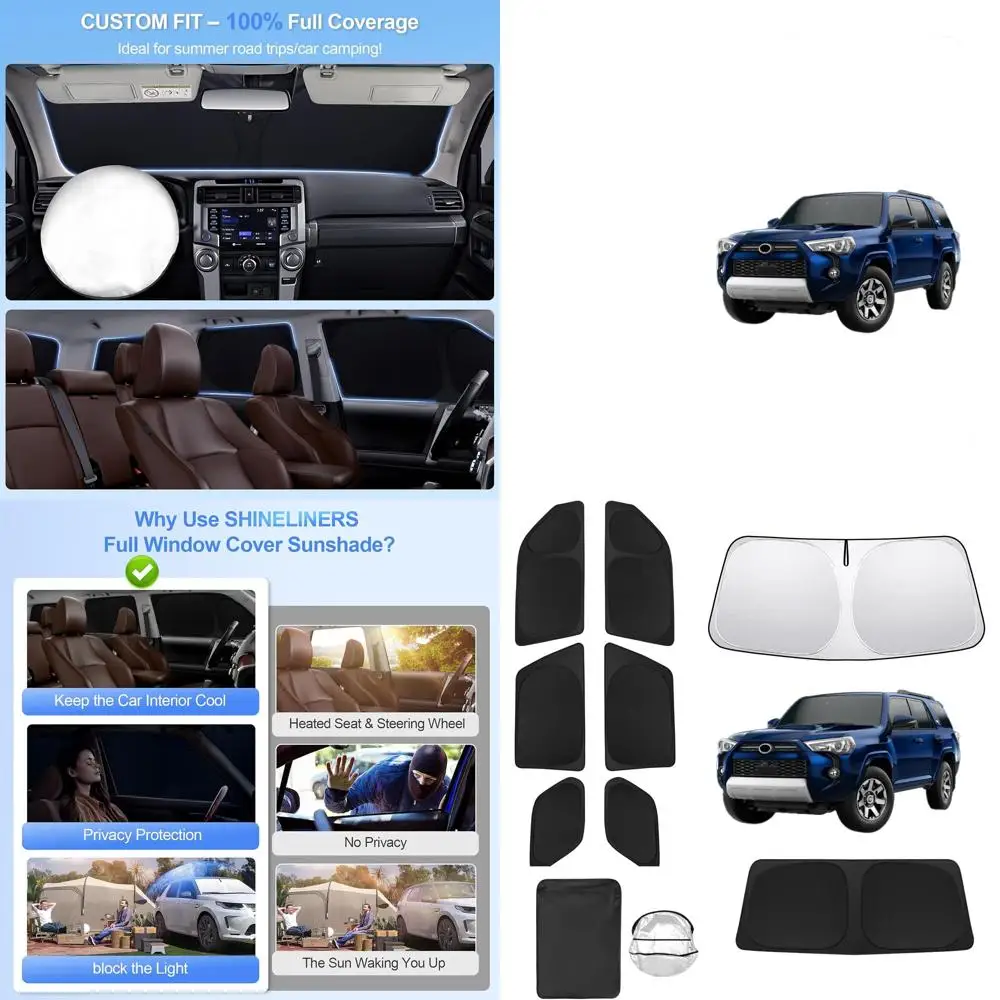 

Full Coverage UV Sunshades for 2010-2024 Toyota 4Runner, Side & Rear Window, Camping & Privacy Protection
