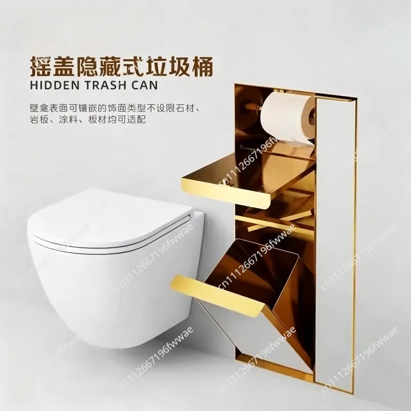 For Stainless steel toilet trash can niche embedded hidden toilet brush rack tile niche cabinet