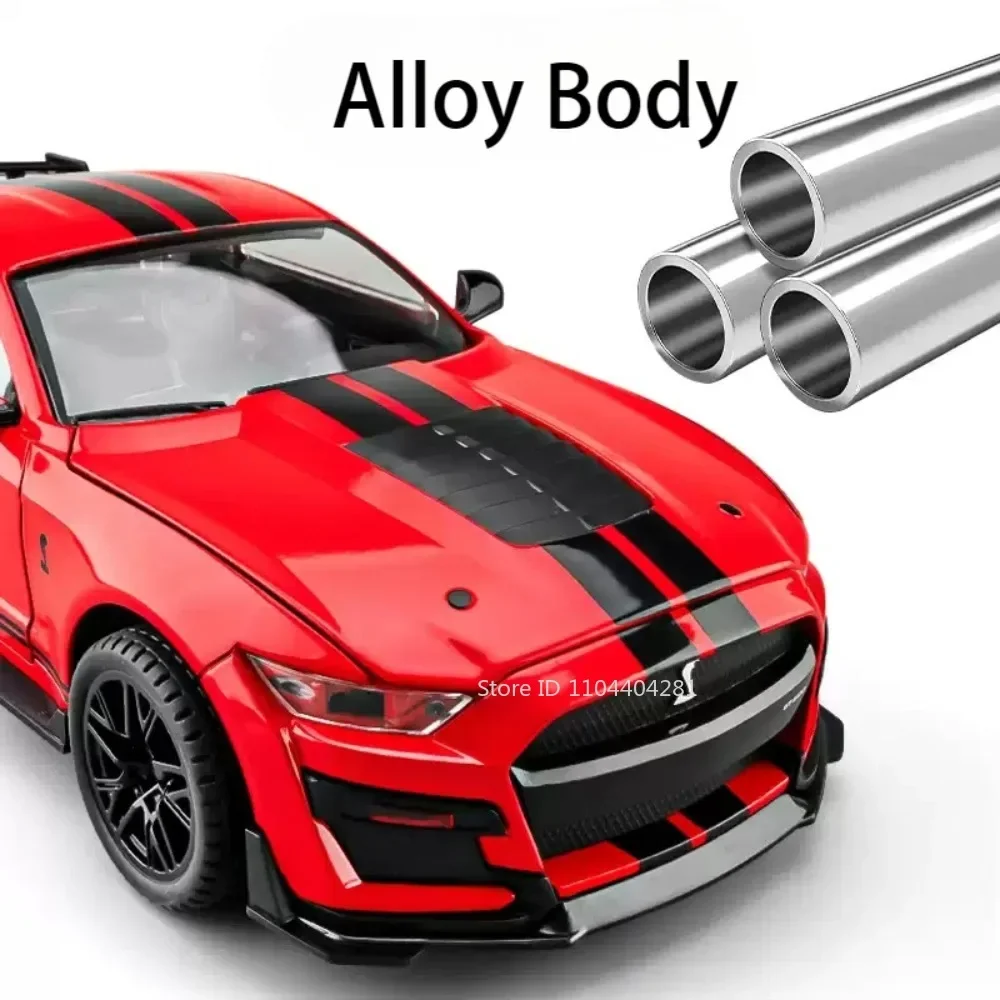 Coches de aleación Mustang GT500 Accord 1:18, modelos fundidos a presión, juguetes, 4 puertas abiertas con luz de sonido, vehículos extraíbles, regalo de cumpleaños para niños