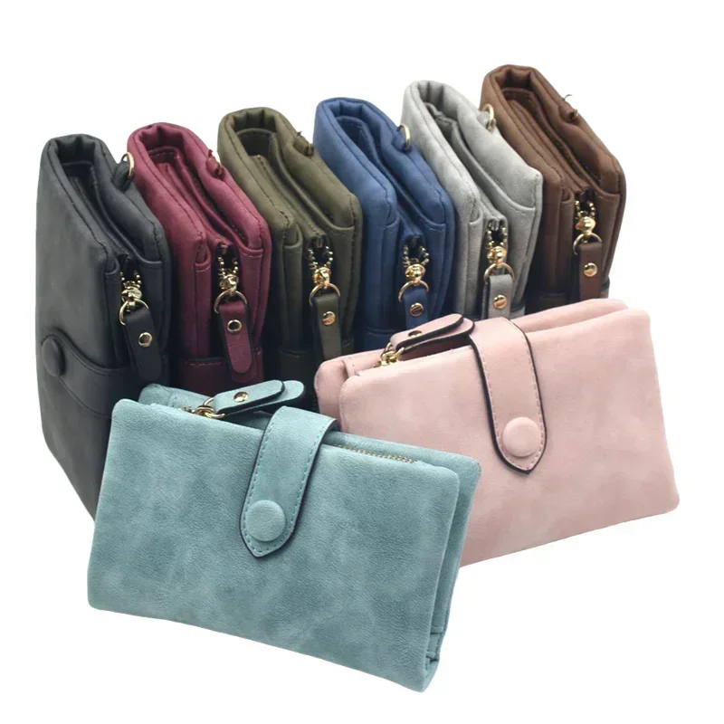 Women Wallet Fashion Short Wallet PU Leather Zipper Hasp Frosted Ladies Purses Money Coin ID Card Bag Girls Cute Matte Purse Bag