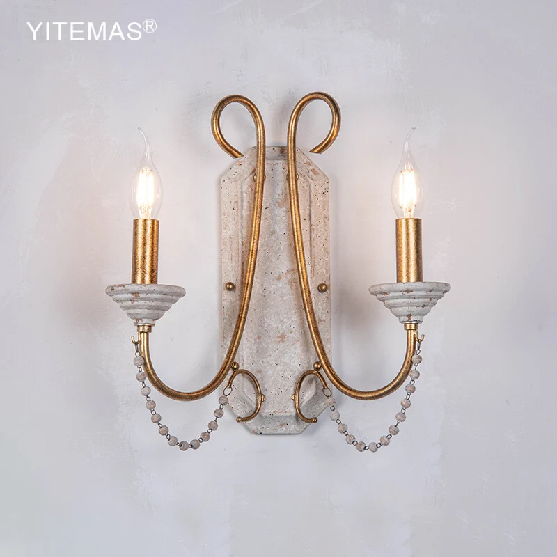 

Vintage Gold Wall Lamp Bedside Wooden Wall Sconce Bedroom Decorative Wall Lighting Fixture In Living Room Balcony 2 Lights