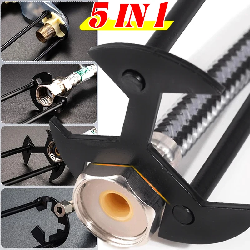 

5 in 1 Metal Wrench Multi-Functional Bathroom Faucet and Pipe Valve Removal Tightening Sink Repair Installation Accessories