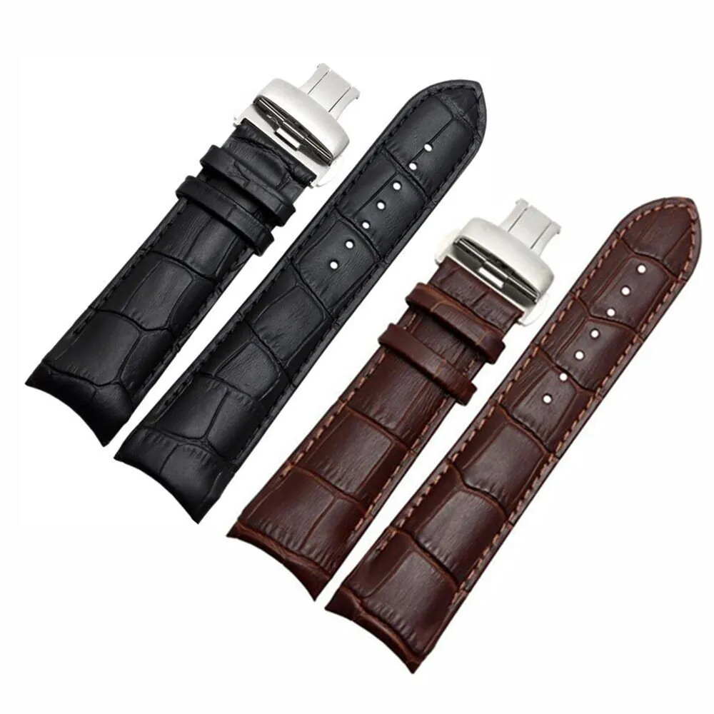 Genuine Cowhide Leather Crocodile Curved End Strap For Tissot T035 Stainless Steel Buckle Band