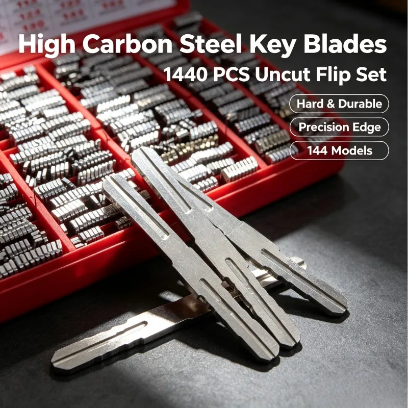 1440PCS 144 Models Uncut Flip Car Key Blank Blade Set, Folding Remote Key Blades Kit For KEYDIY KD Xhorse VVDI JMD Locksmith Sup