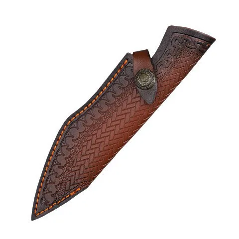 24cm Fixed Blade Knife Scabbard Embossed Cowhide Second Layer Leather Camping Knife Case Hunting Holsters with Belt Buckle