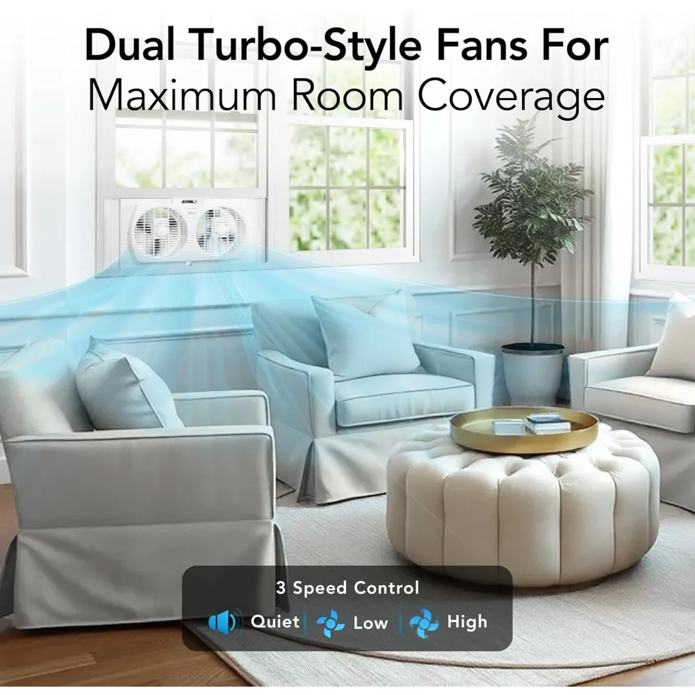 Window Fan for Bedroom, 9 inch 3 Speed Dual Fans with Auto-Locking Expanders, Window Exhaust Fan, Removeable Bug Screen