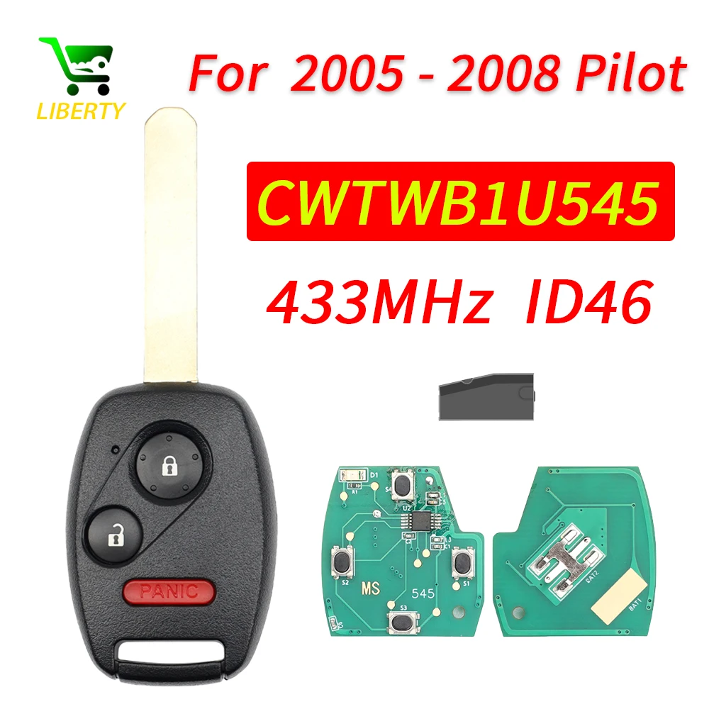 

Liberty CWTWB1U545 Car Remote Control Key Fob 433MHZ ID46Chip For Honda Pilot 2005 2006 2007 2008 Vehicle Replacement Uncut Keys