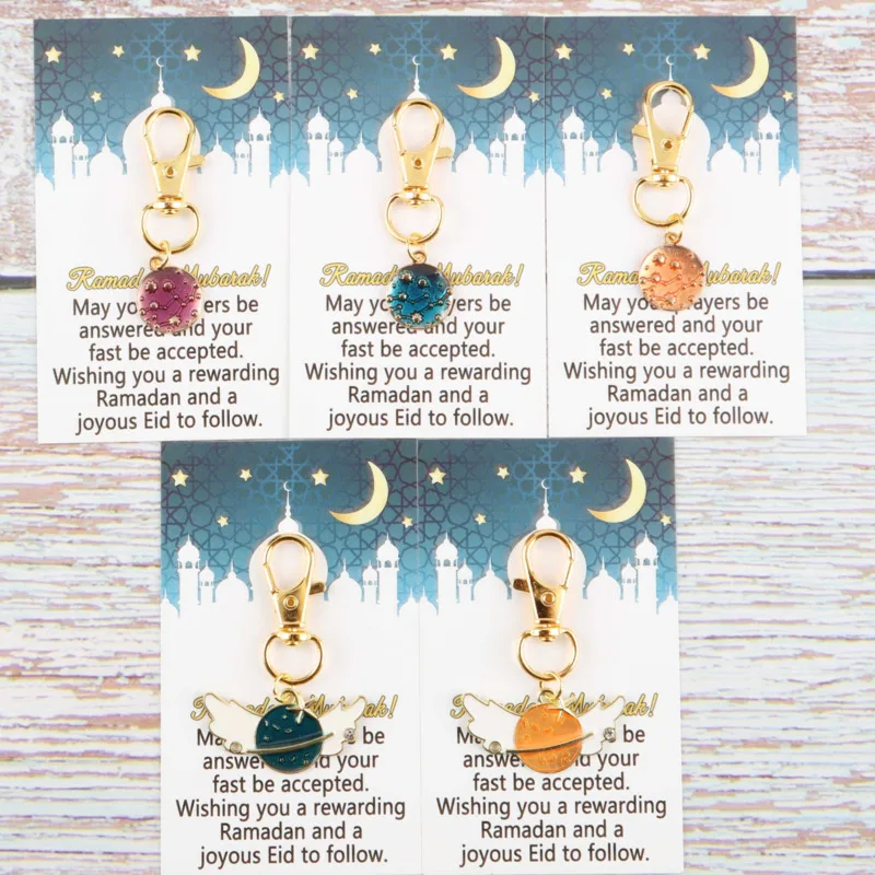 5pcs Interesting Eid Al-Fitr Series Moon Keychain Set Bring a happy Eid card Actively support gifts Universal holiday gifts A go