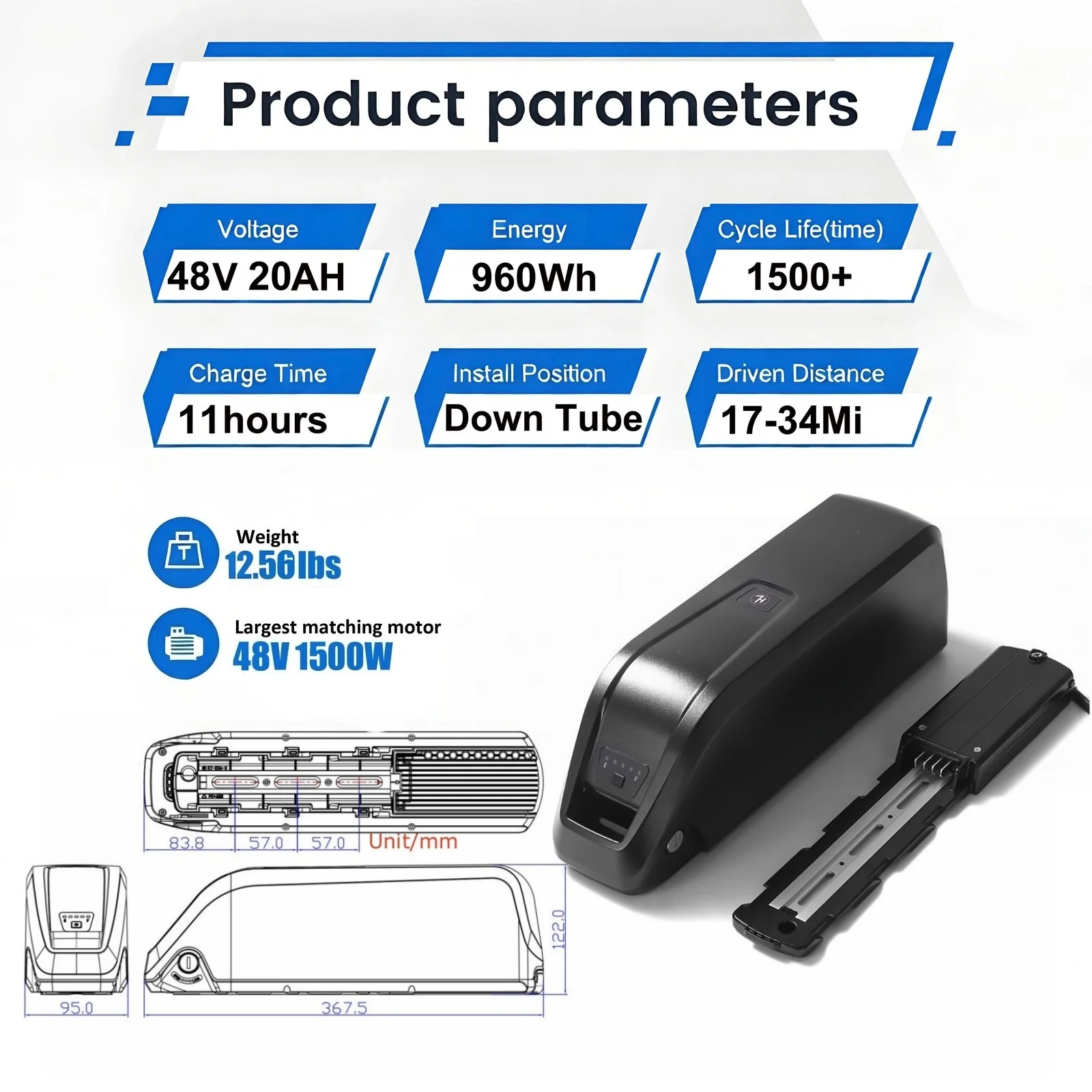 [US Direct ] 48V 20AH E-Bike Battery Genuine Aleaivy 48V 10Ah/15Ah/20Ah 200W -1500W Electric Bicycle Bike Ebike 18650/21700 Lithium Battery Pack 30A BMS for Bafang BBS02 BBS03 BBSHD Motor With 54.6V 2A Charger, XT60 Connector, USB Port and Base