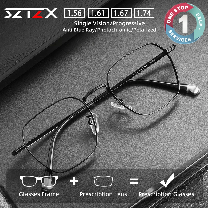 

SZTZX Alloy Retro Optical Prescription Glasses Men's and Women's Multilateral Glasses Anti Blue Light Progressive Glasses 5220