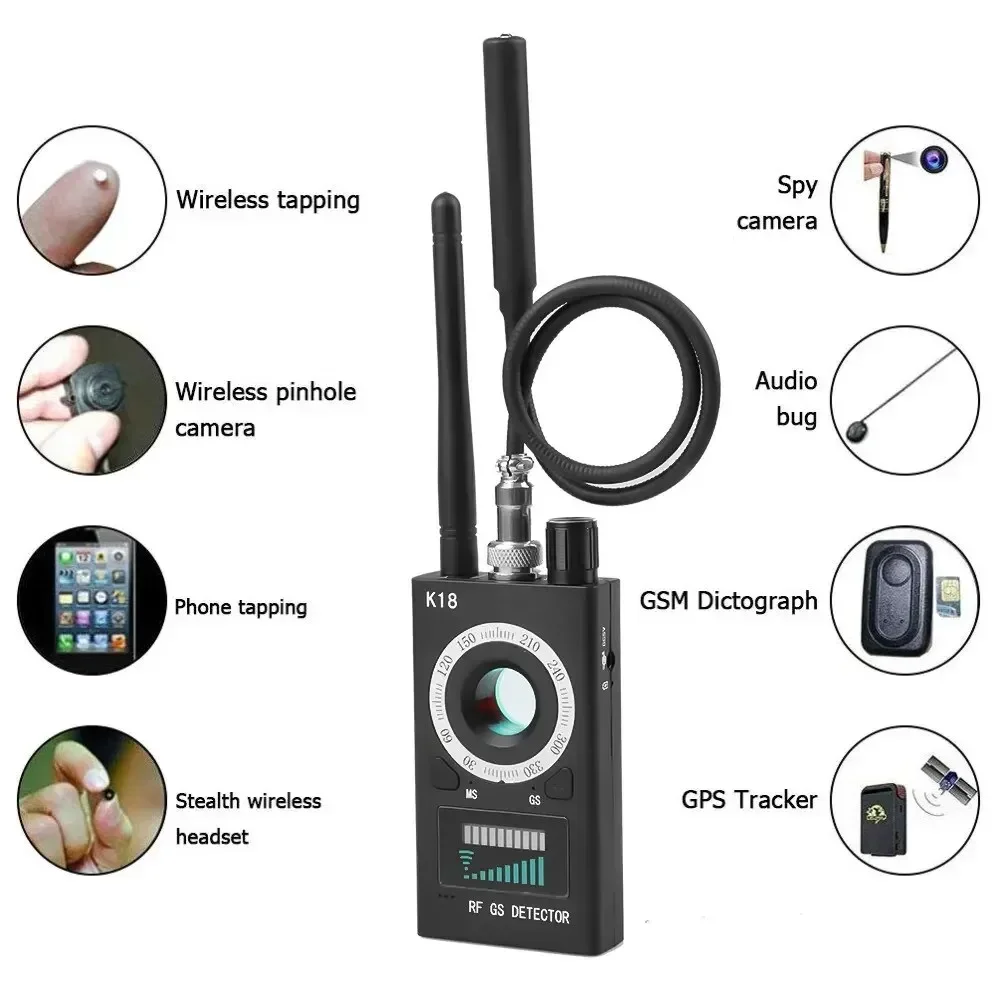 K18 multifunctional anti Candid Cam detection wireless camera 1MHz-6.5GHz GSM audio eavesdropper GPS signal RF tracker detection