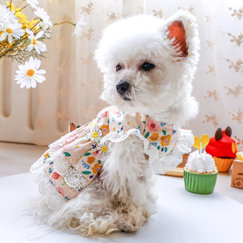 1PC Pet Apparel Dog Spring/Summer Thin Floral Princess Dress Breathable and Comfortable Daisy Flowers For Small Medium Dogs