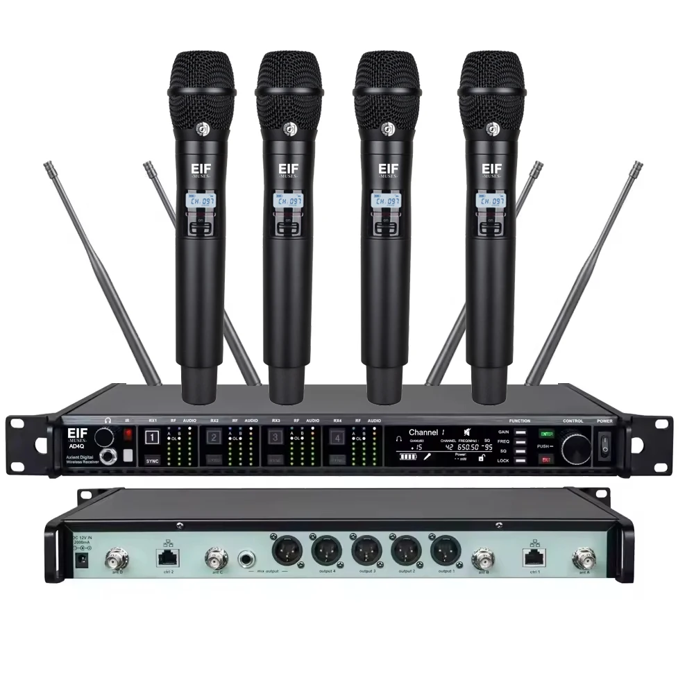 

AD4Q Professional Wireless Microphone 4 Channel UHF Professional Mic Suitable for Church Concerts Beta58a/ksm9/ksm8/ksm11