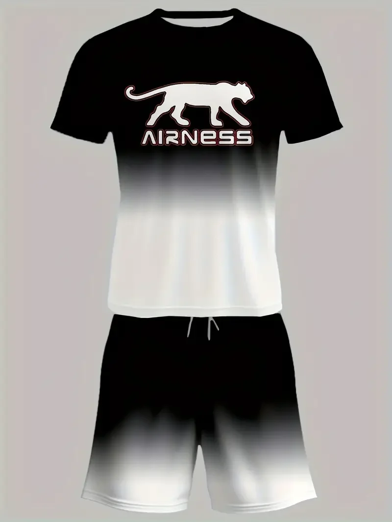 Summer chic 2025 fashion outdoor activity Men's casual sports suit Round neck T-shirt and shorts 3D printed T-shirt shorts set 