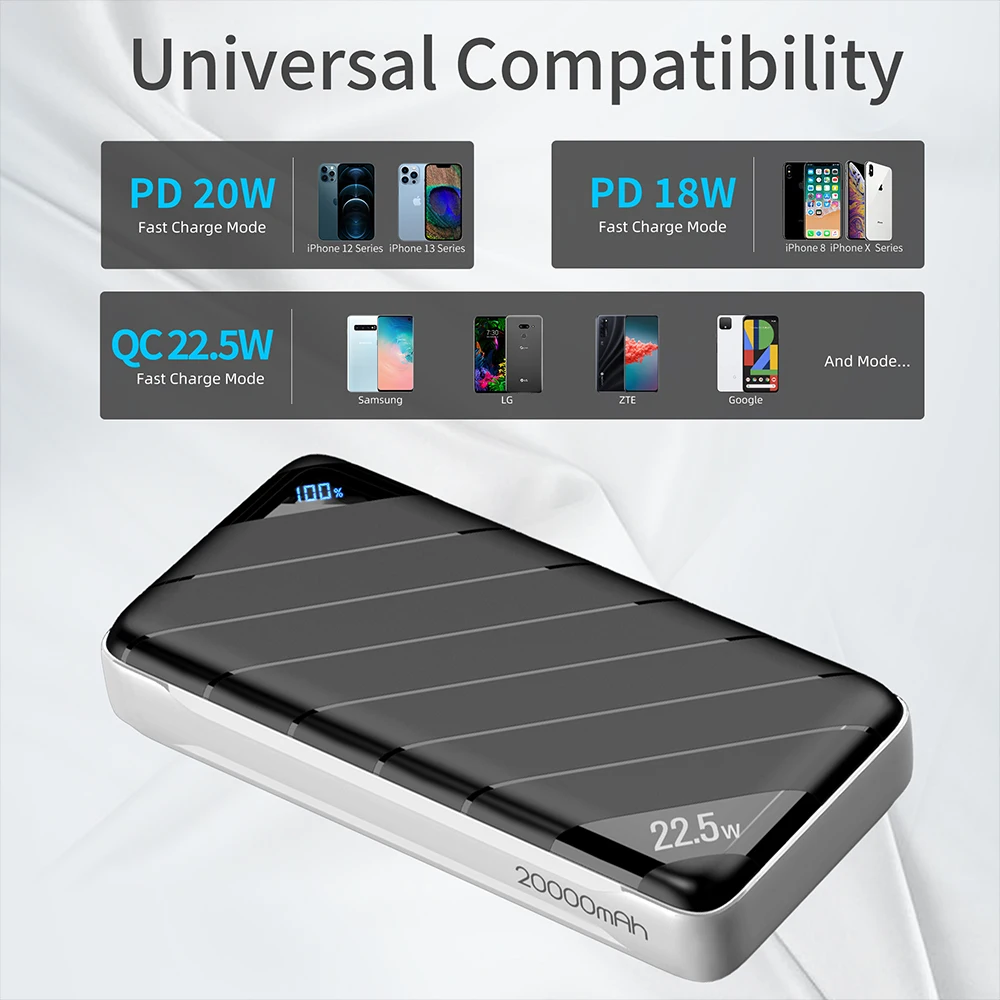 22.5W Vooc Power Bank 20000mAh Portable Fast Charging Powerbank Type C PD 20W Quick Charge Poverbank USB C Bank For Samsung