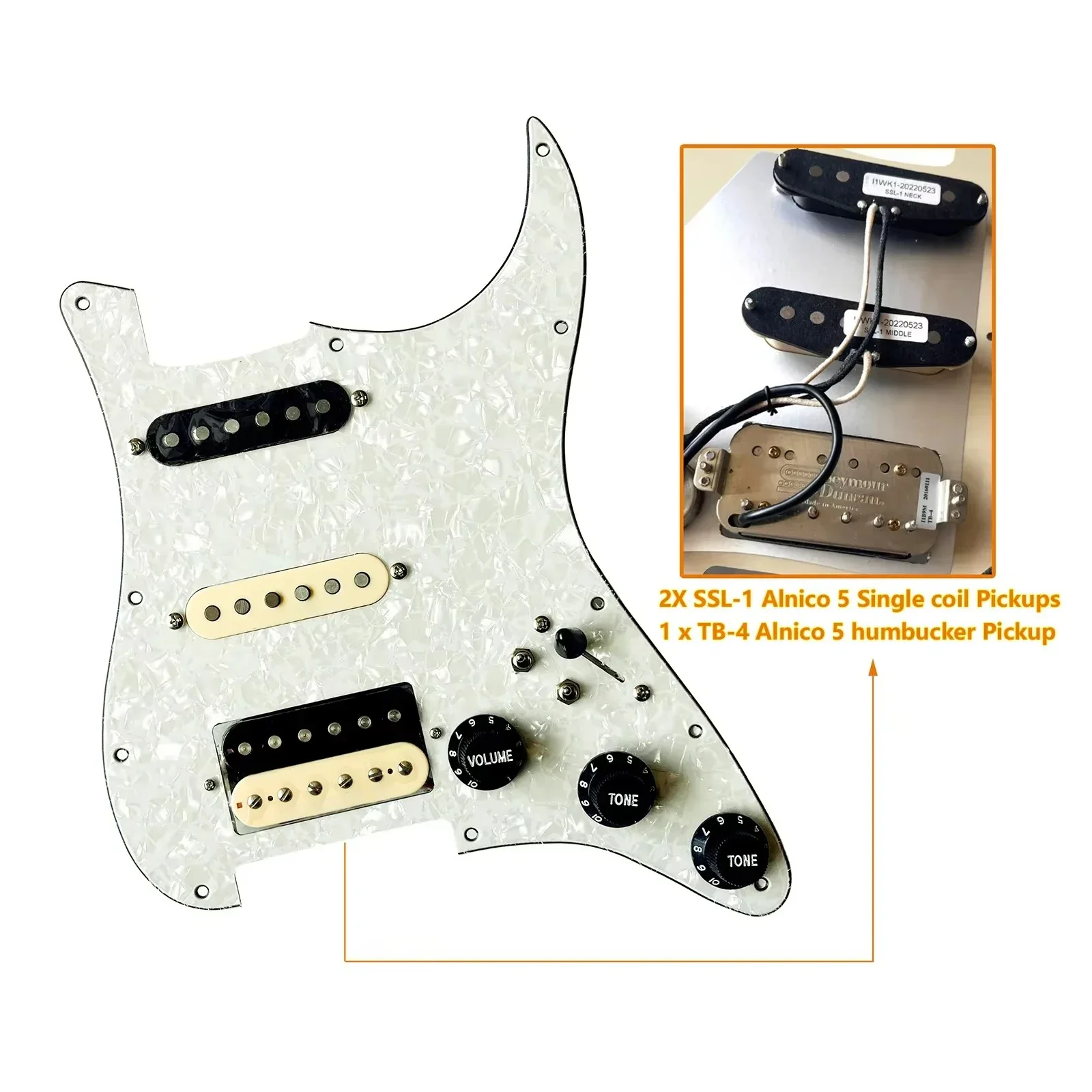 

SSH Prewired Guitar ST Pickguard Set, Loaded Alnico 5 Humbucker Pickups, Coil Splitting, Multi-Switch for FD ST