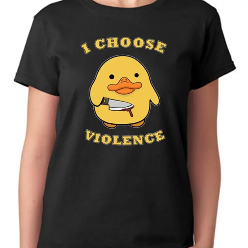 I Choose Violence T Shirt Angry Duck Knife Blood Ladies Womens Top