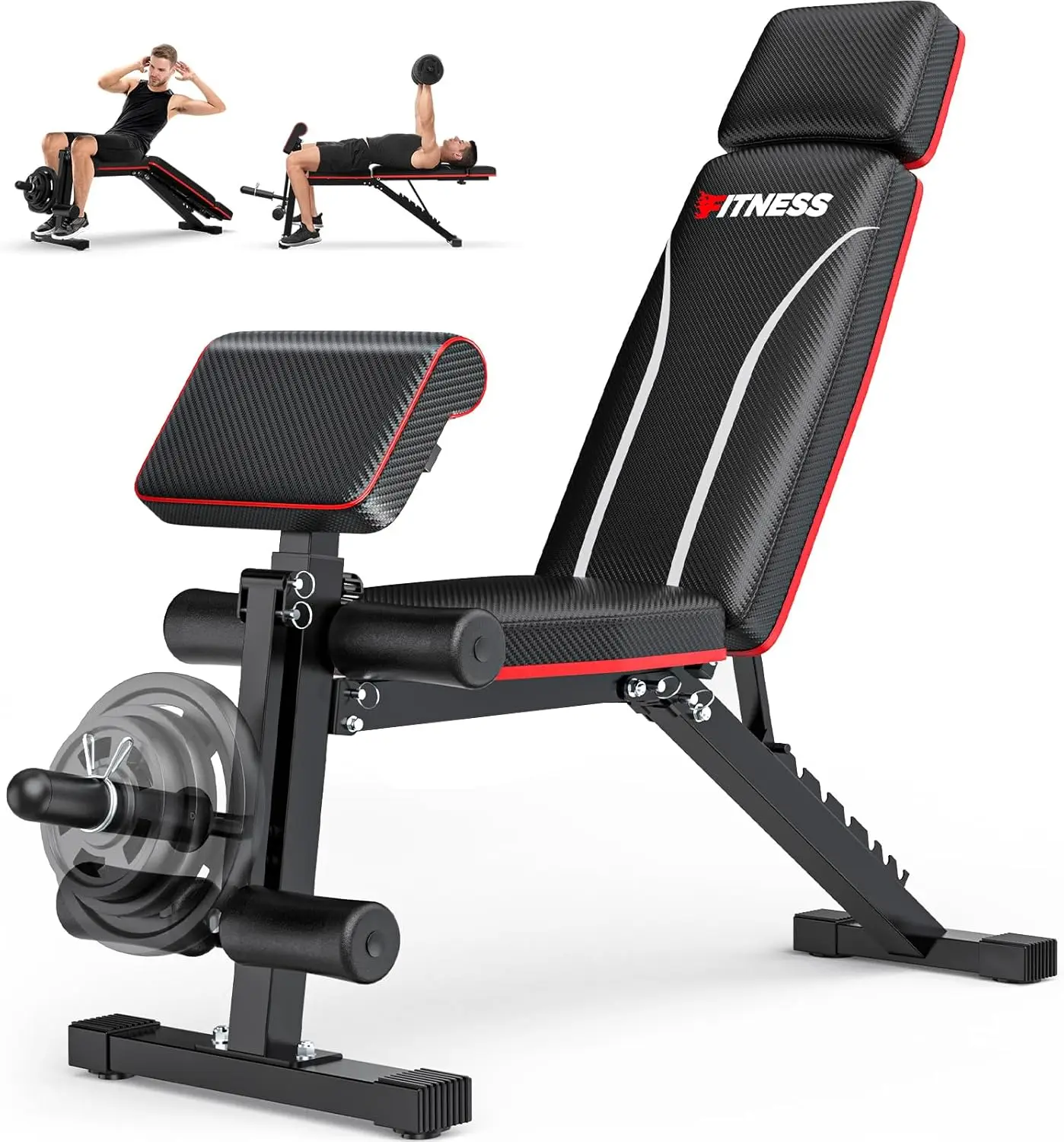 

Weight Bench, Foldable Workout Bench for Home Gym, Bench Press with Leg Extension & Preacher Pad, Extra Headrest, Incline Sit Up