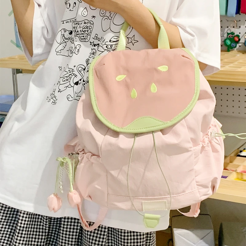 

Cute Candy Color Embroidery Backpack for Girl Student Teenager Rucksack Women Casual Drawstring Light School Bags Travel Mochila