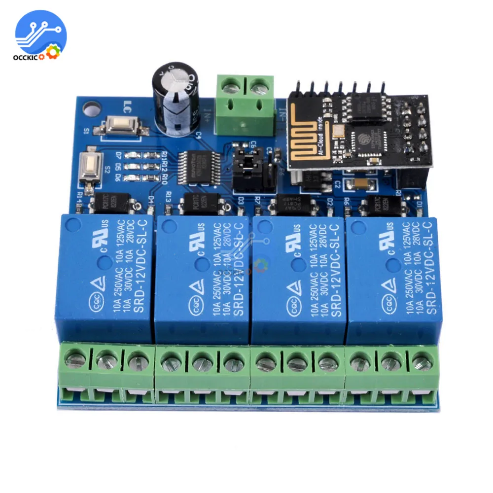 DC 12V WiFi Relay Module ESP8266 ESP-01 4CH APP Controller Wireless Switch Relay Module for Smart Home Automation