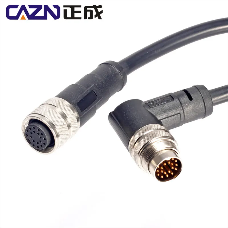 

CAZN M16 Angled Male Overmolded Plug 2 3 4 5 6 7 8 12 19 24Core Unshield Circular Connector With Cable PVC