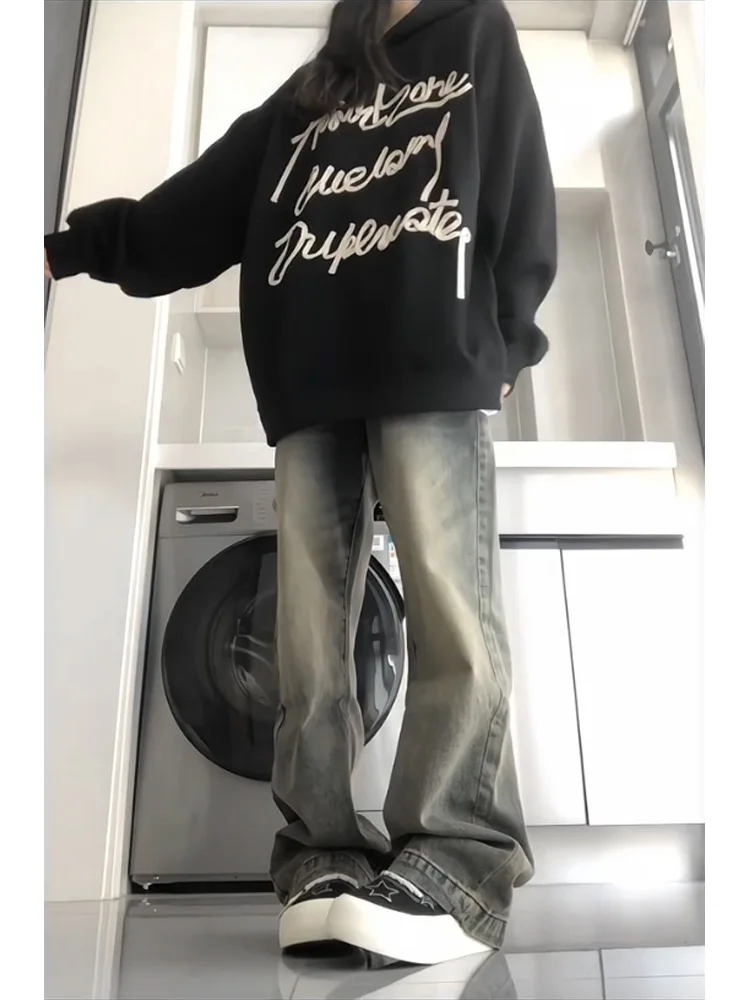 Slim Straight High-Waist Wide Leg Jean Women's Autumn Winter New Sle Water Waed American Vibe Skinny High Street Pants