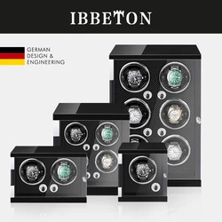 IBBETON Luxury Automatic Watch Winder Mabuchi mute motor 1 2 4 6 Wood Vertical Quad Rotator with AC Power watch box LED Lights