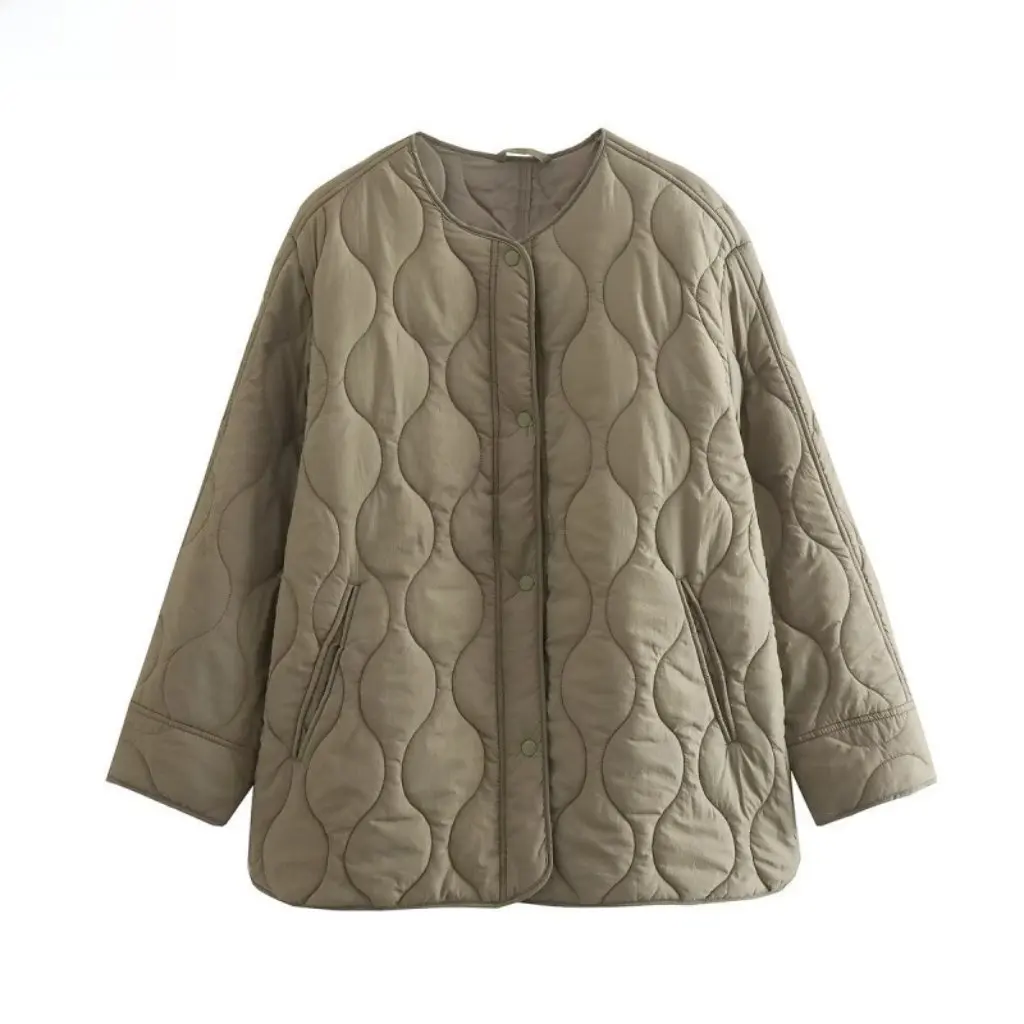 

Spring Women's Solid Color Loose round Neck Quilted Jacket European American Style Wholesale B62434