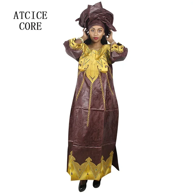 African Dresses For Woman Bazin Riche Embroidery Design Dress Long Dress With Scarf