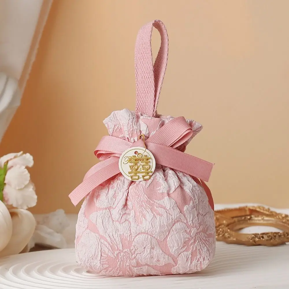 

Bowknot Red Handbag New Year Drawstring Bag Korean Style Large Capacity Festive Sugar Bag Bucket Bag Jewerly Packing Bag
