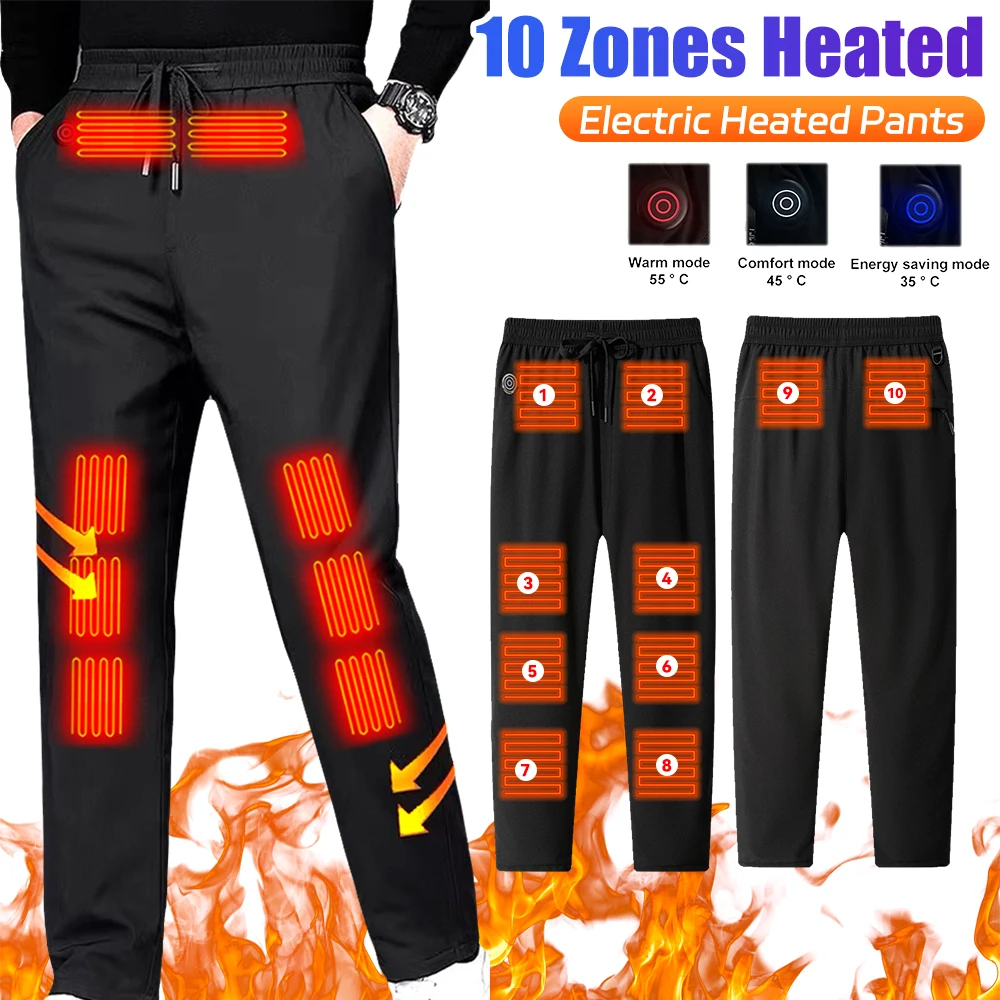 Unisex Heated Pants 10 Heating Zones Electric Heated Trousers 3 Temperature Modes Waterproof Winter Electric Warmer Clothing