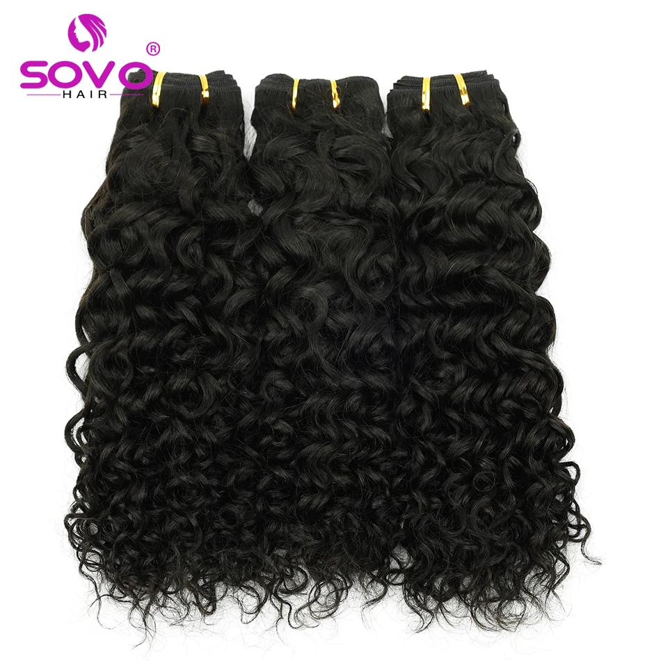 SOVO Honey Blonde Water Wave Human Hair Extensions 100G Highlight P6/613 Natural Wet and Wavy Peruvian Curly Hair Weave Bundles