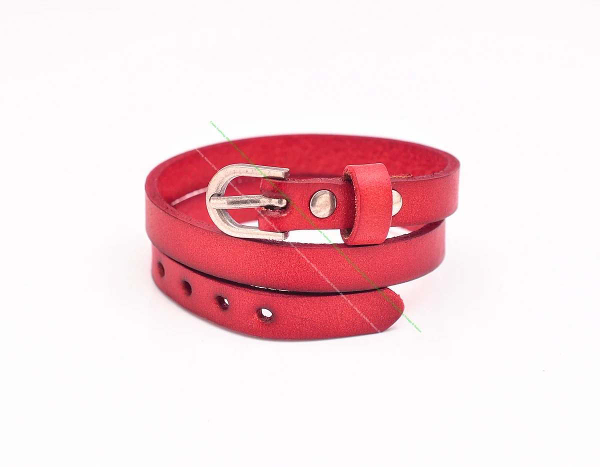 G561 Red Rock Classic Handmade Leathercraft Double Wrap Cowhide Genuine Leather Bracelet Cuff Wristband Pin Buckle  Closure