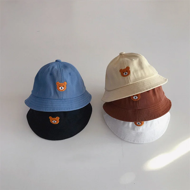 Cartoon Bear Baby Bucket Hat Embroidery Soft Girl Boy Fisherman Cap Spring Summer Infant Toddler Sun Hat