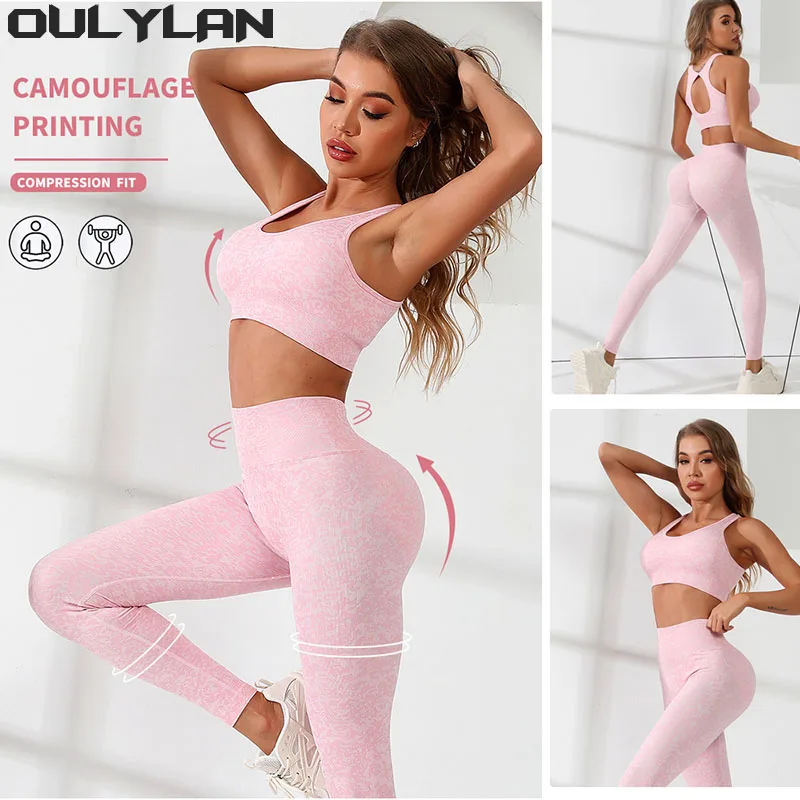 Oulylan abbigliamento sportivo da donna Set da Yoga tuta sportiva da donna 2 pezzi Set tuta da palestra senza cuciture abbigliamento da allenamento abbigliamento sportivo