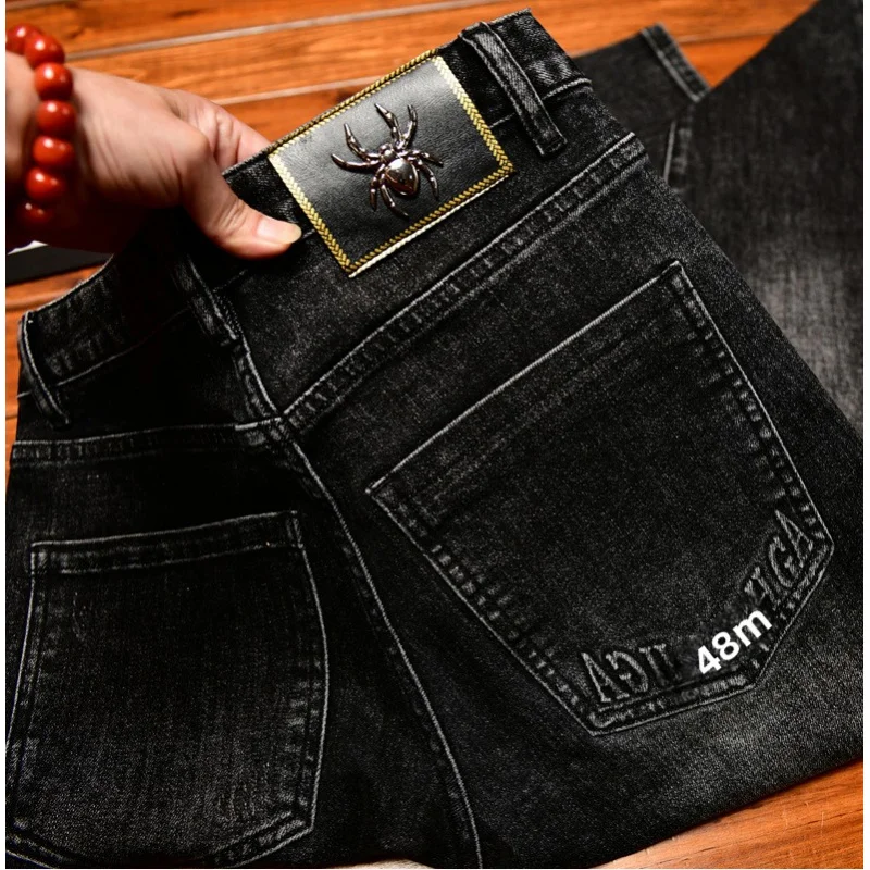 

High end jeans men, light luxury printed autumn men's clothing, small foot elastic casual trend pants