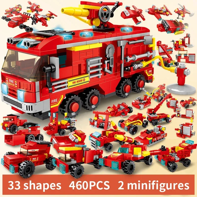 460 PCS Fire Fighting Trucks Building Blocks City Rescue Helicopter Bricks Fireman Toys For Children Kids Gift 6+ Year 81NI Form