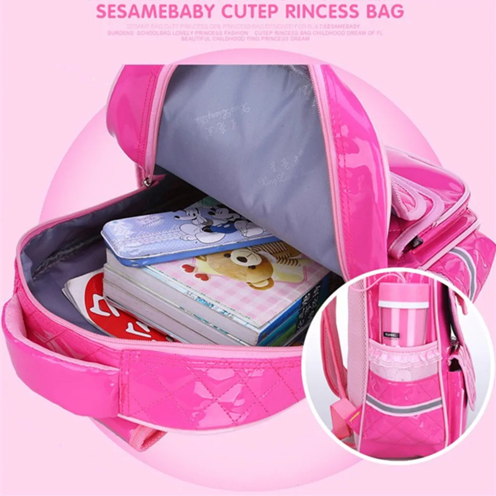 PU Waterproof Schoolbag Bow Girl 3-6 Grade Children Fashion Students Backpack Travel Shoulder Handbag School Bag 3D Pocket A Set