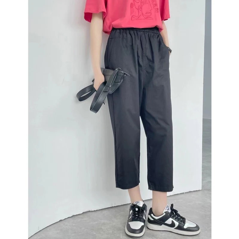 

Firdan Pear Shaped Body Savior Casual Pants Elastic Waist Harlan Wide Hip Inclusive Nine Point Loose Fit Ladies Trousers