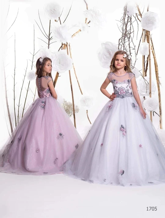 Mangas casquillo vestidos de niña de flores para bodas vestido de baile apliques de tul con cuentas vestidos largos de primera comunión bebés niños personalizados