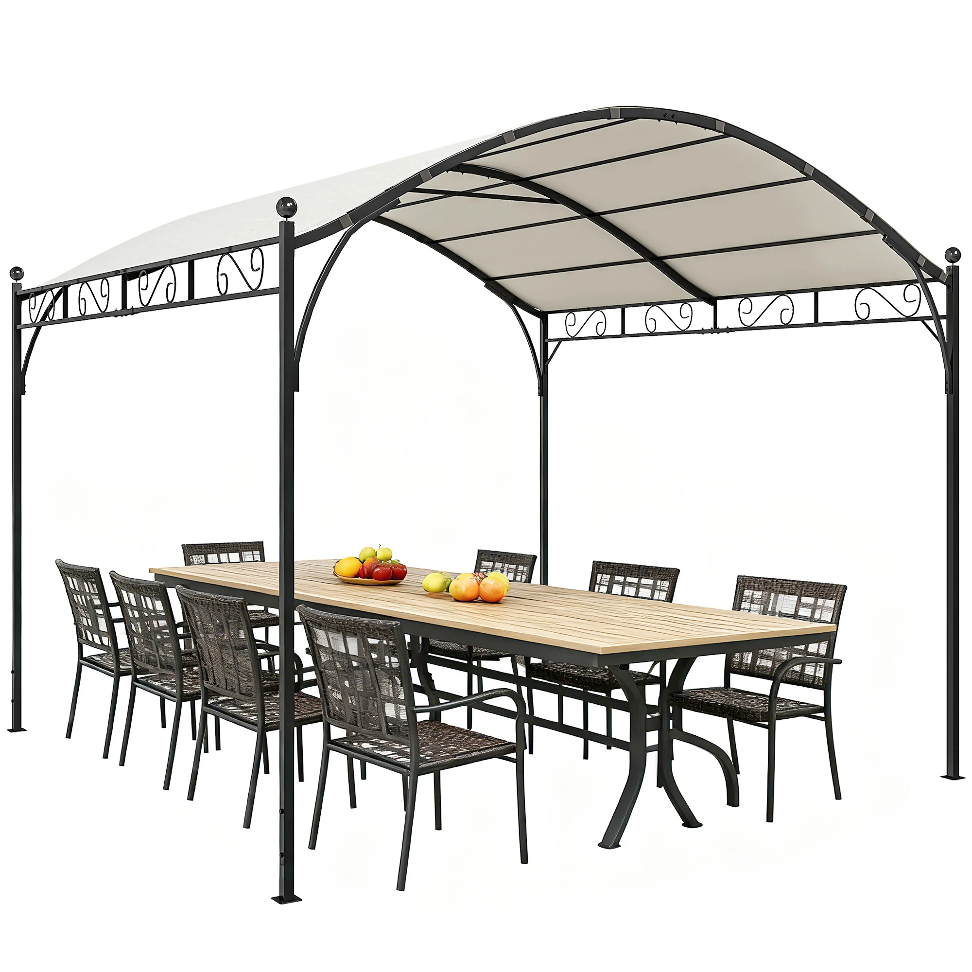 Outsunny Pérgola de Jardín 3x3 m con Techo Arqueado y Dosel UV30+ Blanco Crema