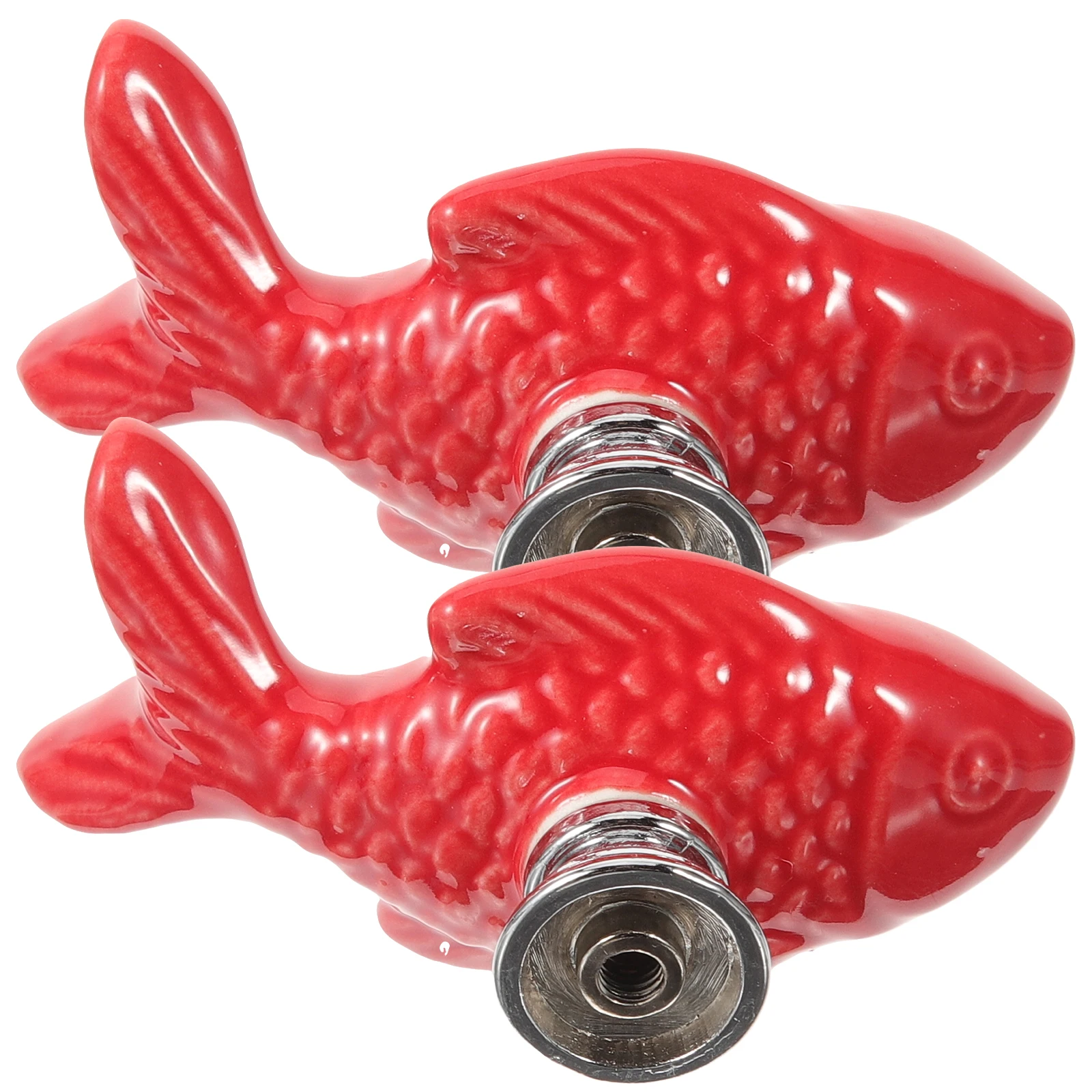 

2 pcs Ceramic Fish H Dresser Drawer Door Knob Cabinet Animal Cartoon Design Delicate Grass Carp Shape Practical Decorative